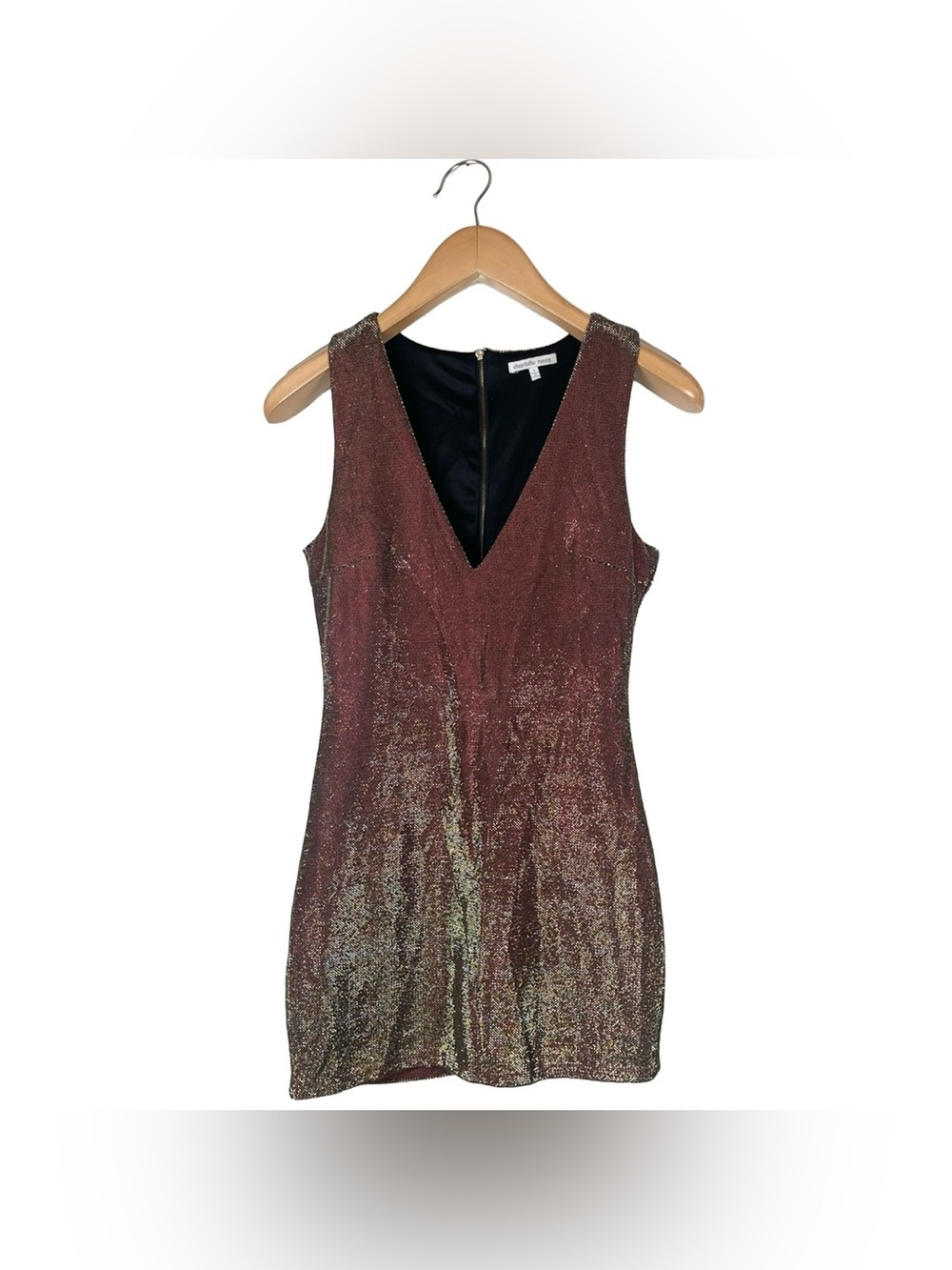 Vintage Y2K Charlotte Russe V-Neck Short Dress Red Bronze Shimmer Size Small